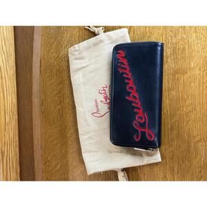 Sale - Christians Louboutin Panettone Black Leather Long Zip Around Wallet